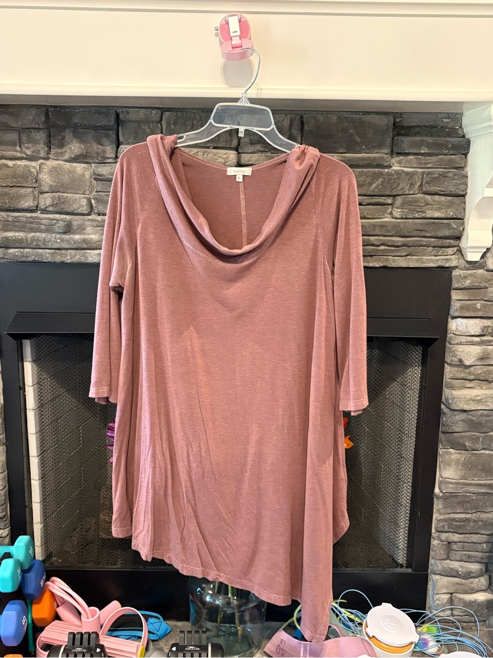 Women's Draped Cowl Neck Tunic Top - Dusty Rose